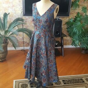 Anthropologie Floral V-Neck Dress - Blue and Red